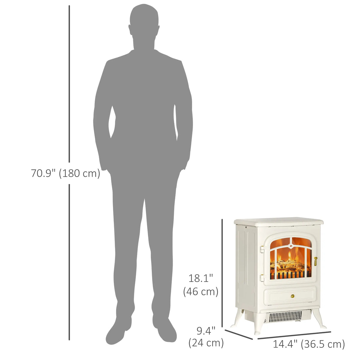 16" Freestanding Electric Fireplace Heater, Wood Flame, 750/1500W, Beige Electric Fireplaces at Gallery Canada