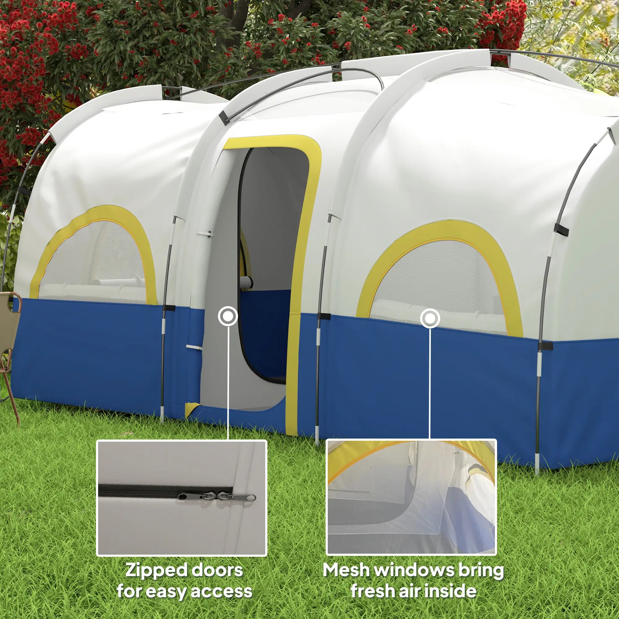 4-6 Person Camping Tent, 3 Room, 3000mm Waterproof, UPF30+, Blue Camping Tents at Gallery Canada