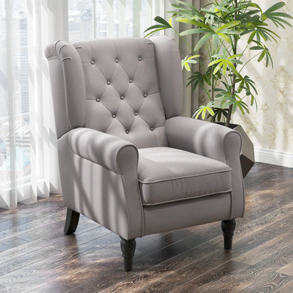 Fabric Accent Chair, Button Tufted Armchair, Modern Living Room, Wood Legs, Grey Accent Chairs at Gallery Canada