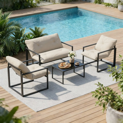 4pc Outdoor Furniture Set, Patio Conversation Set, Tempered Glass Table, Beige Patio Furniture Sets at Gallery Canada