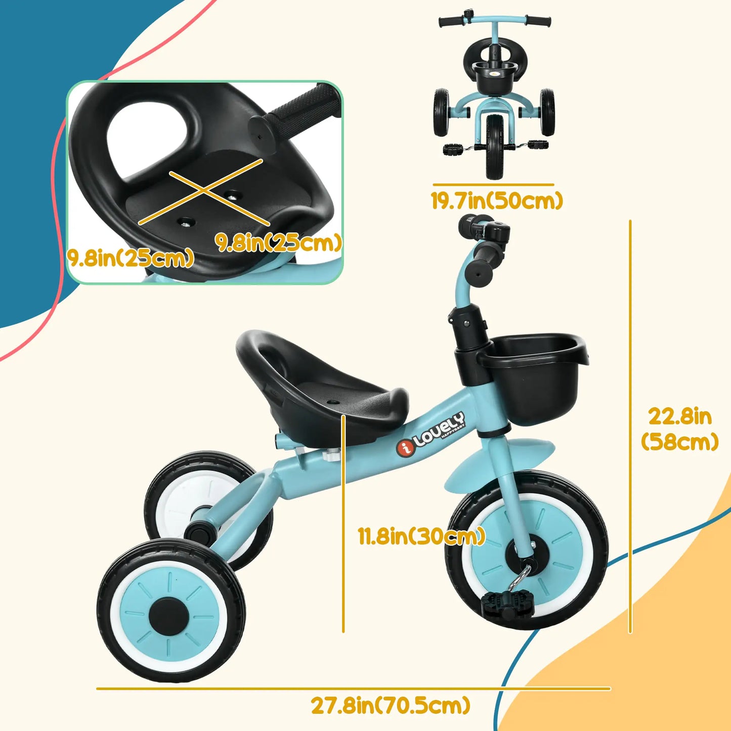 Toddler Tricycle for 2-5 Year Olds, Adjustable Seat, Basket, Bell, Blue Tricycles for Kids at Gallery Canada