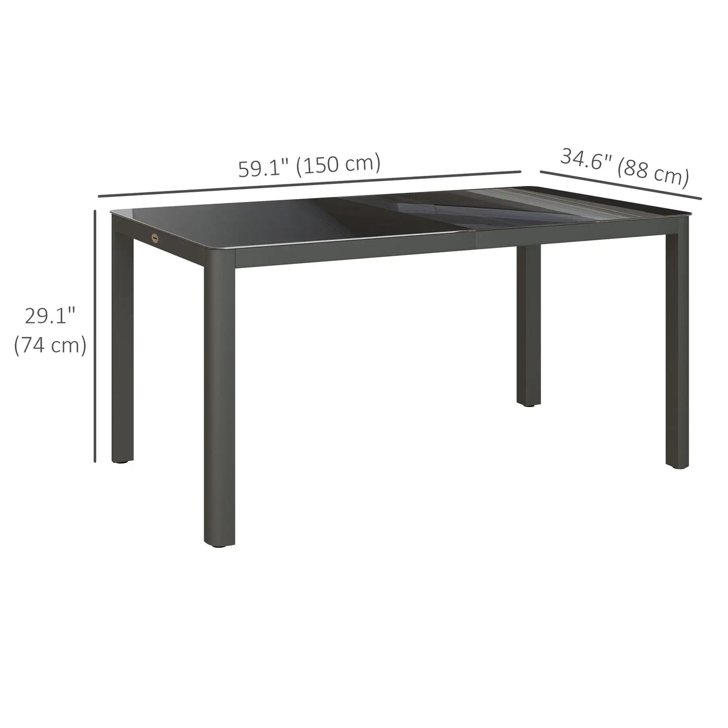59" x 35" Aluminum Outdoor Dining Table, Glass Top, Seats 6, Grey Patio Dinning Tables at Gallery Canada