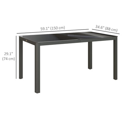 59" x 35" Aluminum Outdoor Dining Table, Glass Top, Seats 6, Grey Patio Dinning Tables at Gallery Canada