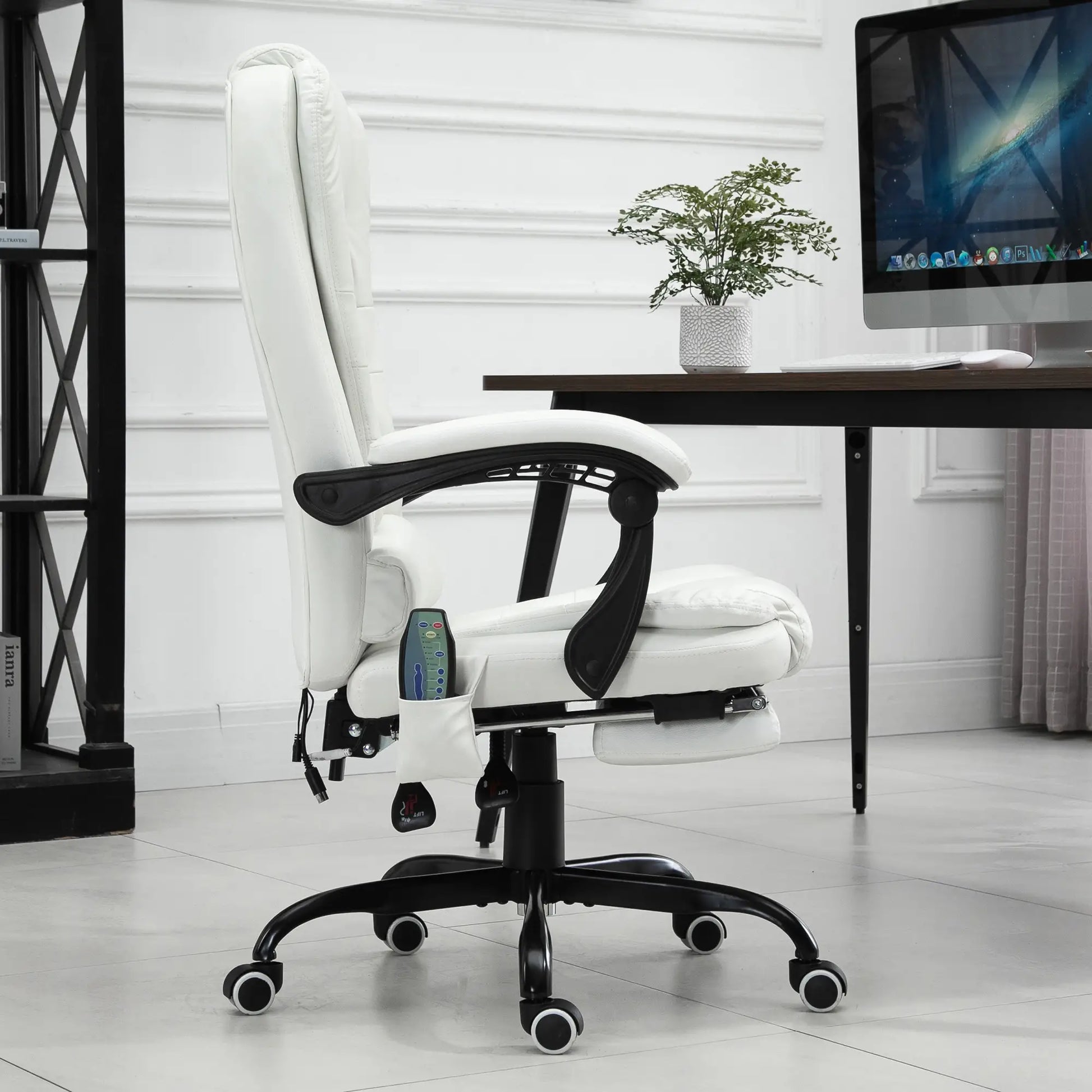 7-Point Vibrating Massage Chair, Reclining Office Chair, Adjustable Height, White Executive & Manager Chairs at Gallery Canada
