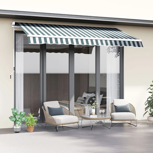 Retractable Patio Awning 8x7 ft, Water Resistant UV Aluminum Frame Deck Awnings Green and White Fabric at Gallery Canada