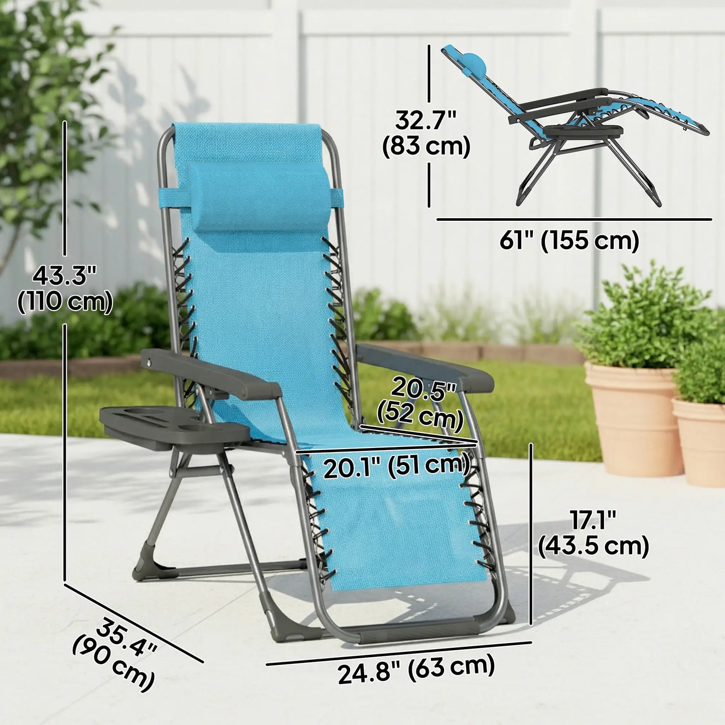 Folding Reclining Outdoor Lounge Chair, Set of 2, Sky Blue Lounger Chairs at Gallery Canada