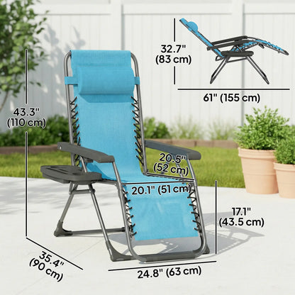 Folding Reclining Outdoor Lounge Chair, Set of 2, Sky Blue Lounger Chairs at Gallery Canada
