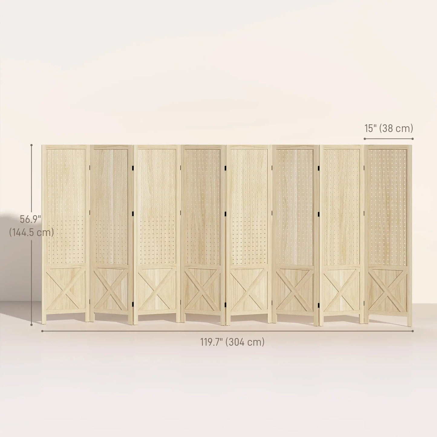 Wooden Room Divider With Pegboard Display, 8 Panel Folding Privacy Screen, Natural Wood Room Dividers at Gallery Canada