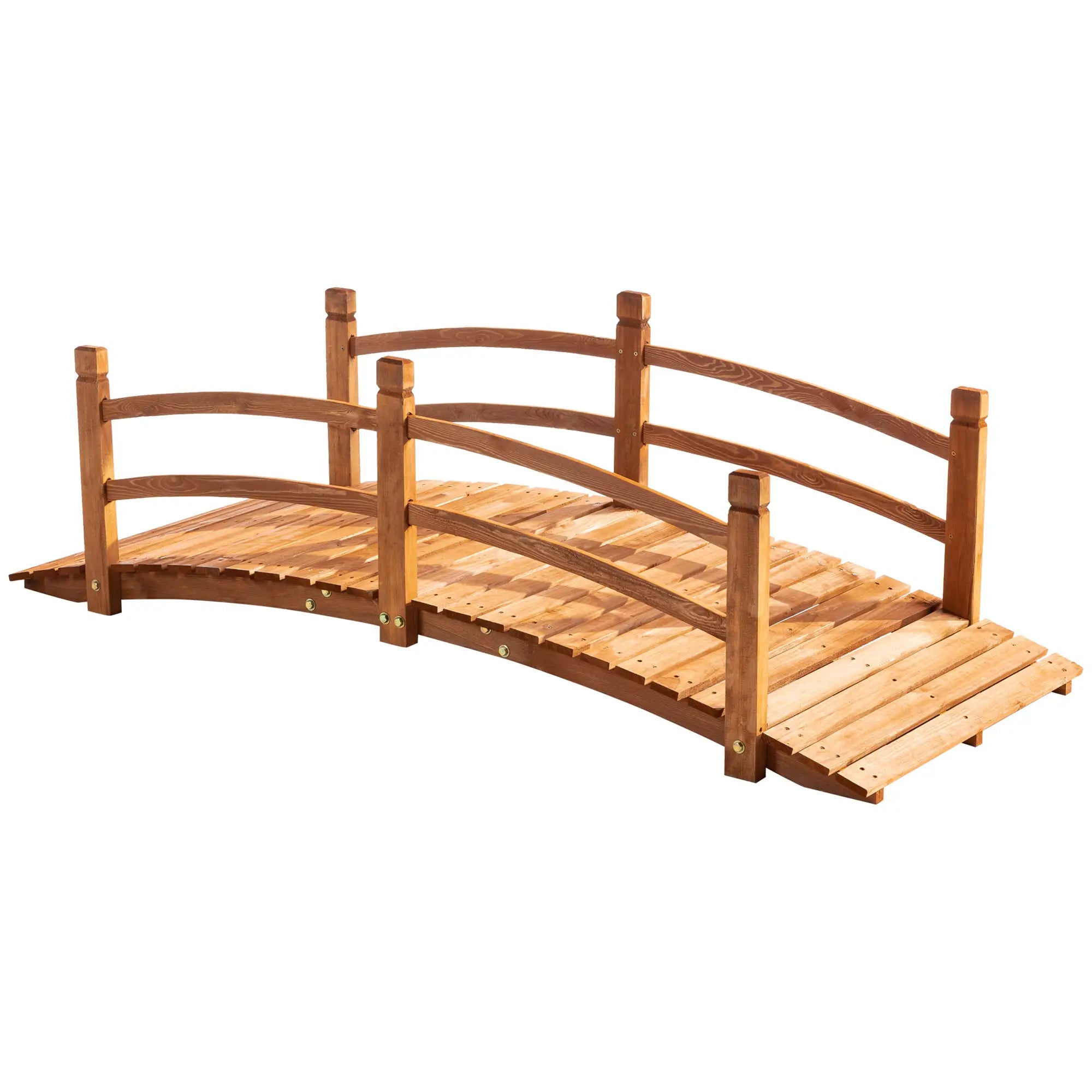 6FT Wooden Garden Bridge, Arc Footbridge with Guardrails, Orange Garden Bridges at Gallery Canada