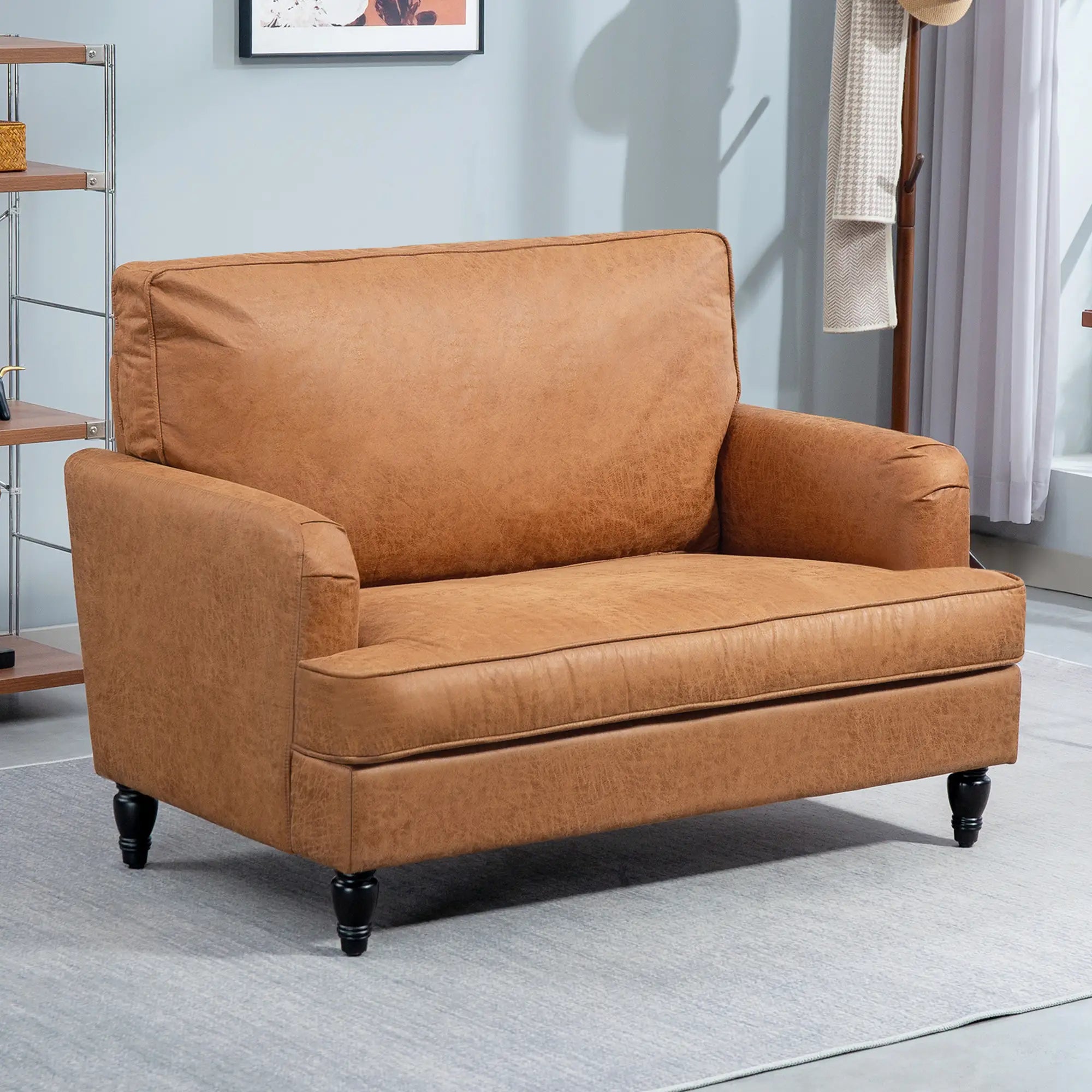 Modern Accent Chair, Microfiber Cloth Armchair with Turned Legs and Wide Seat, Comfy Chair for Living Room, Brown Accent Chairs at Gallery Canada