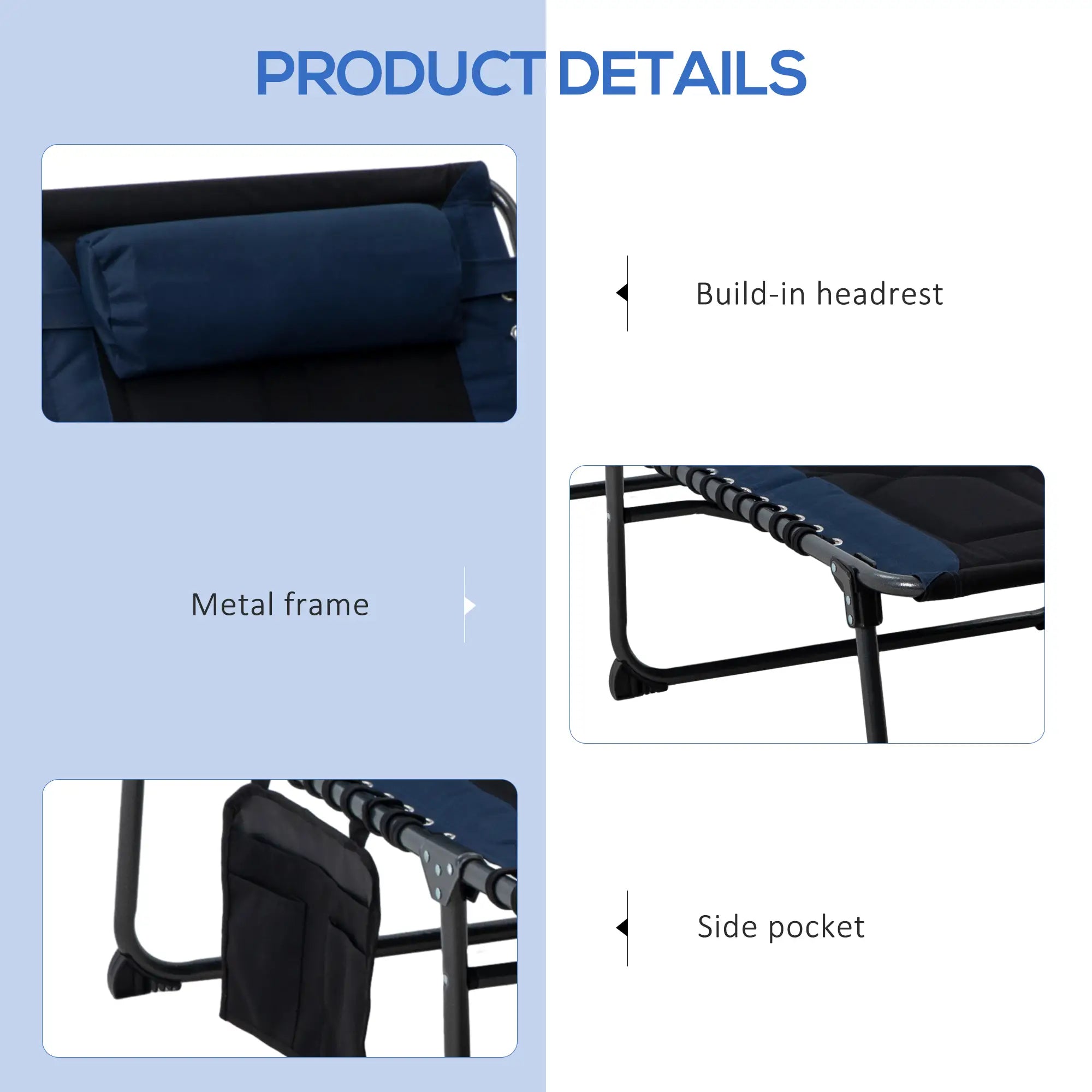 Folding Chaise Lounge, 5-Level Reclining, Outdoor Tanning Chair, Blue Lounger Chairs at Gallery Canada