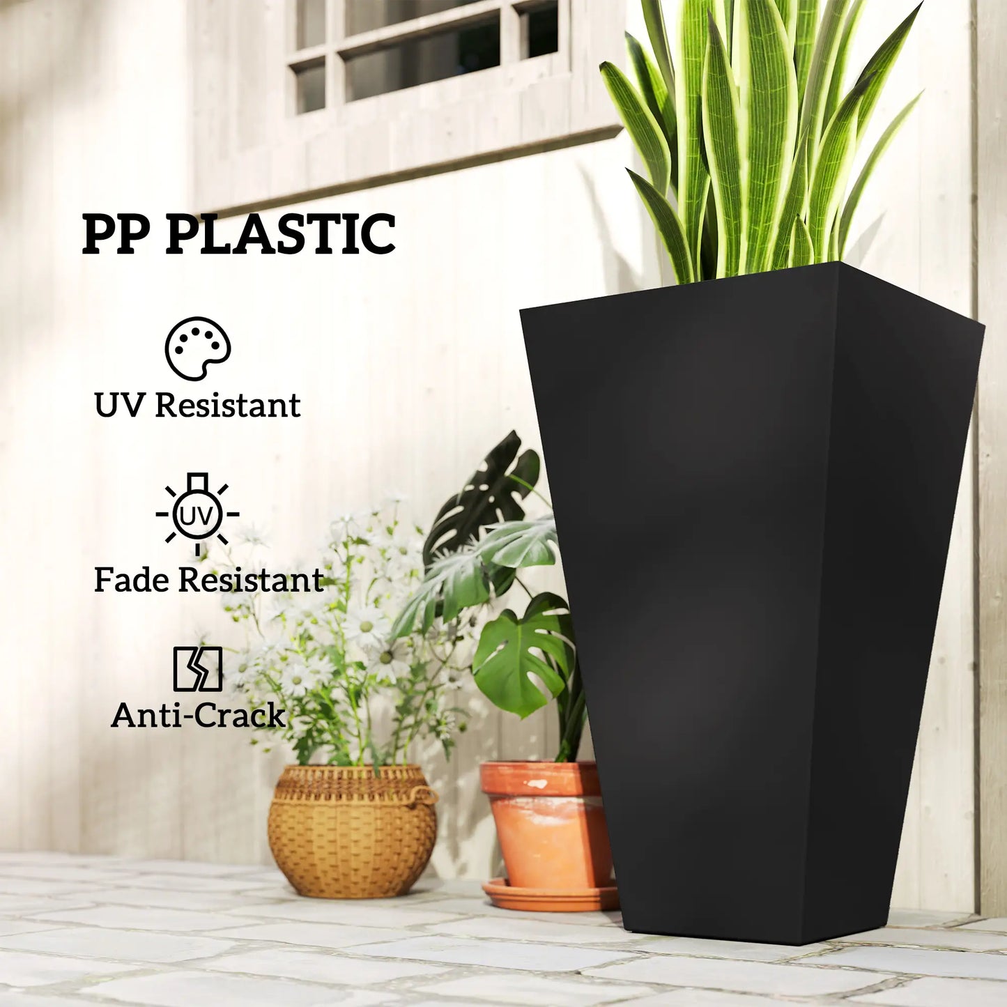 28" Tall Garden Plastic Planters, Set of 3, Indoor Outdoor, Black Garden Accessories at Gallery Canada