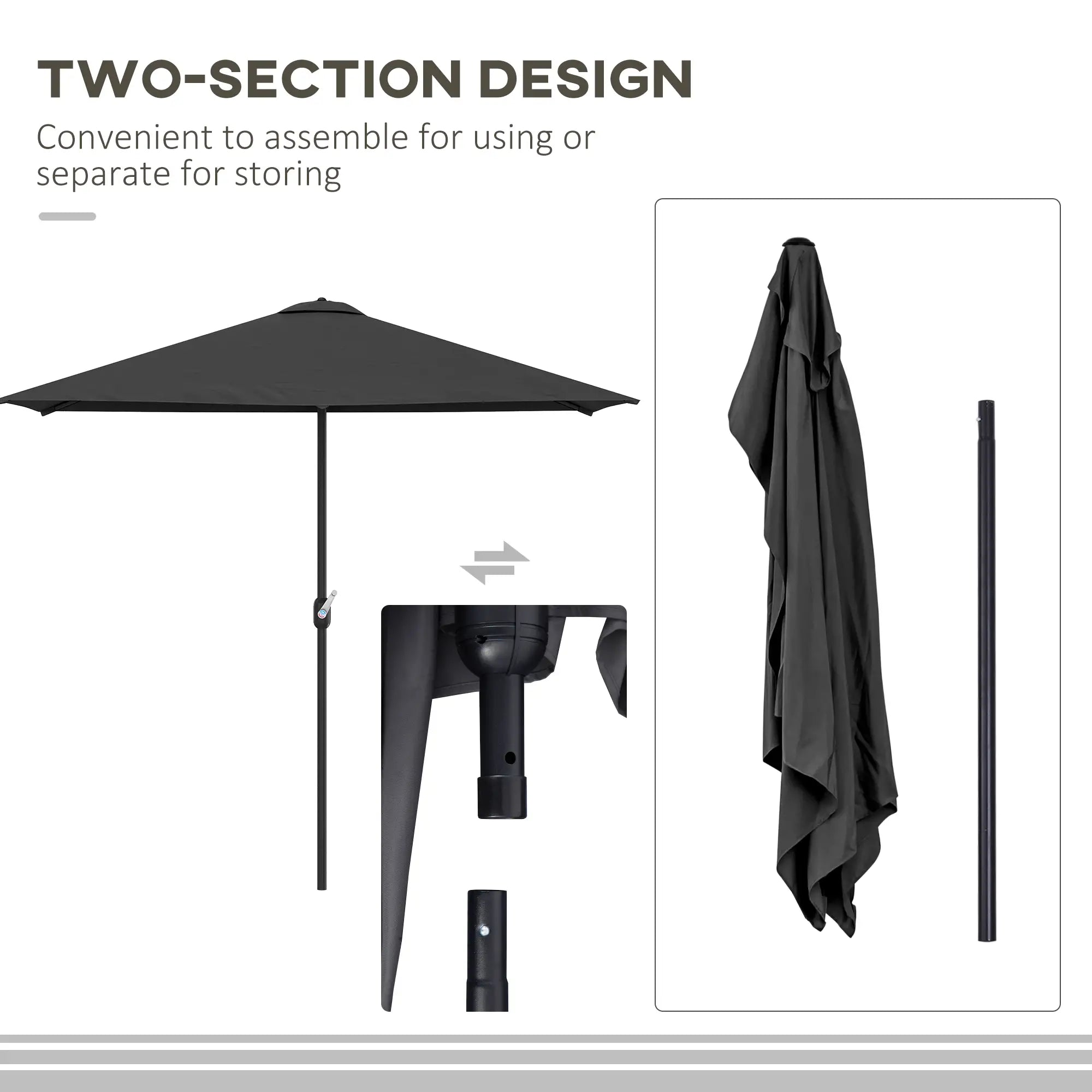 8ft Half Round Umbrella, Outdoor Balcony Parasol, Patio Garden Sun Shade, 5 Ribs Sun Umbrellas at Gallery Canada