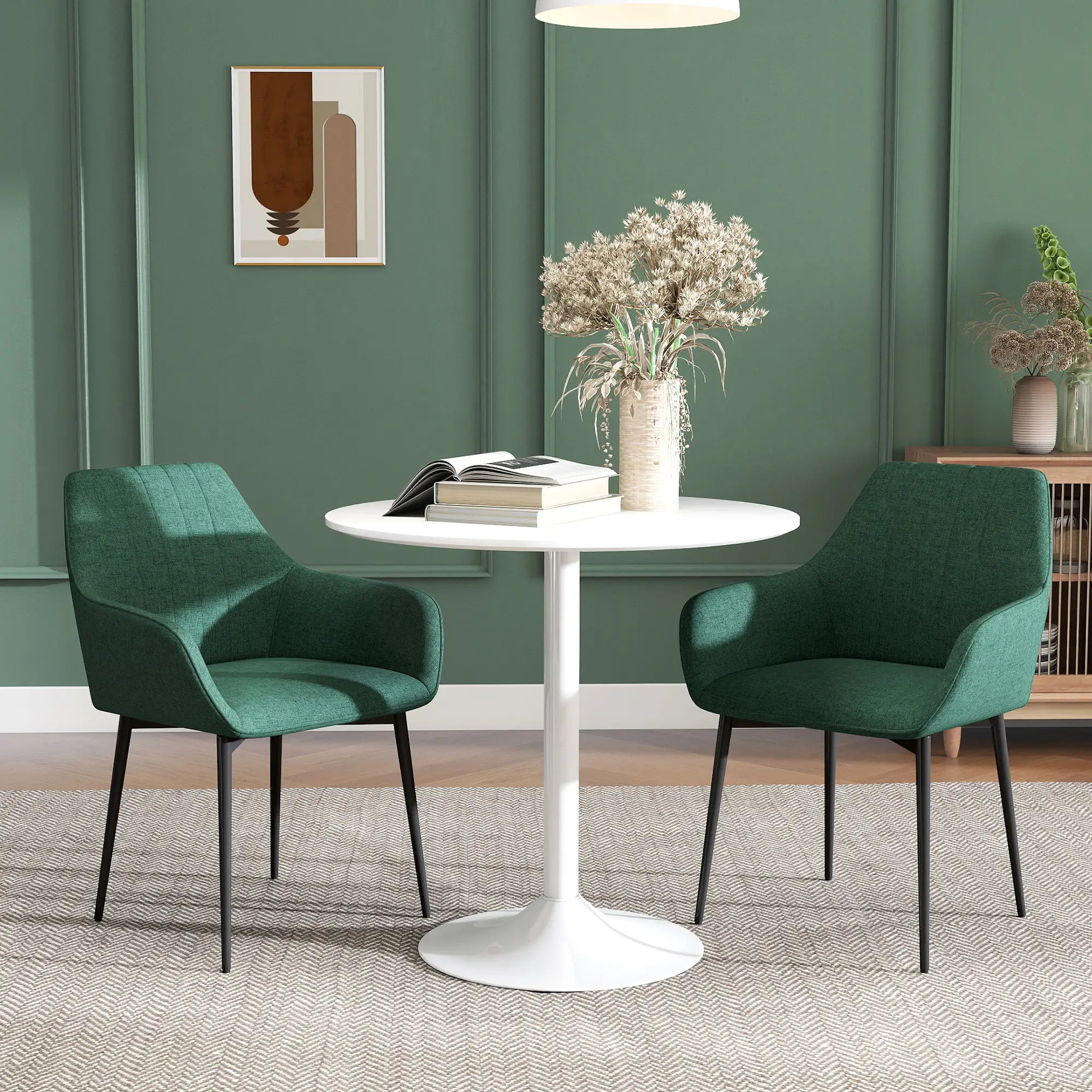 Upholstered Dining Chairs Set of 2, Linen Fabric, Metal Legs, Dark Green Dining Chairs at Gallery Canada