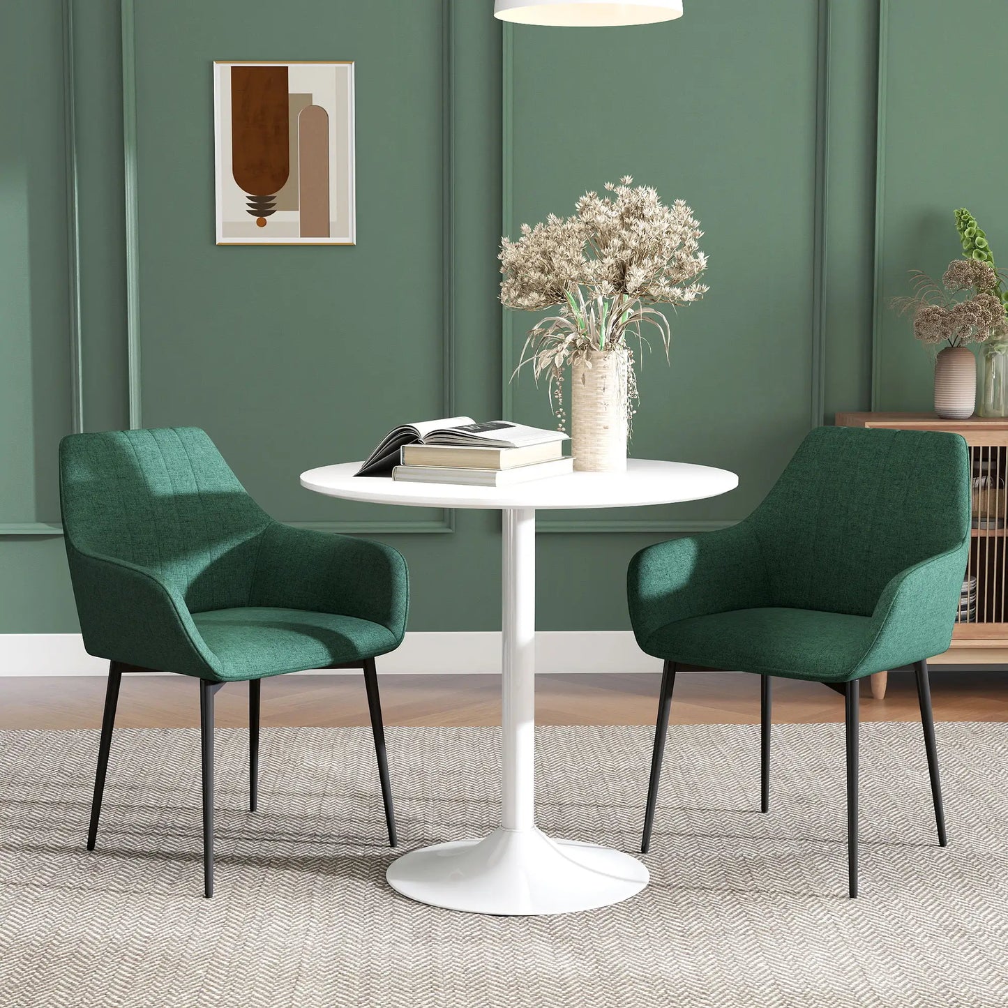 Upholstered Dining Chairs Set of 2, Linen Fabric, Metal Legs, Dark Green Dining Chairs at Gallery Canada