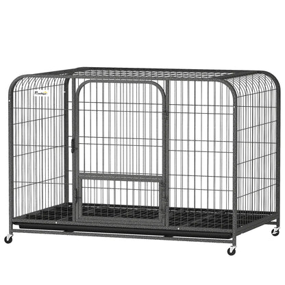 48 Inch Heavy Duty Dog Crate, Large Metal Cage, Lockable Wheels, Removable Tray Dog Cages & Crates Black at Gallery Canada