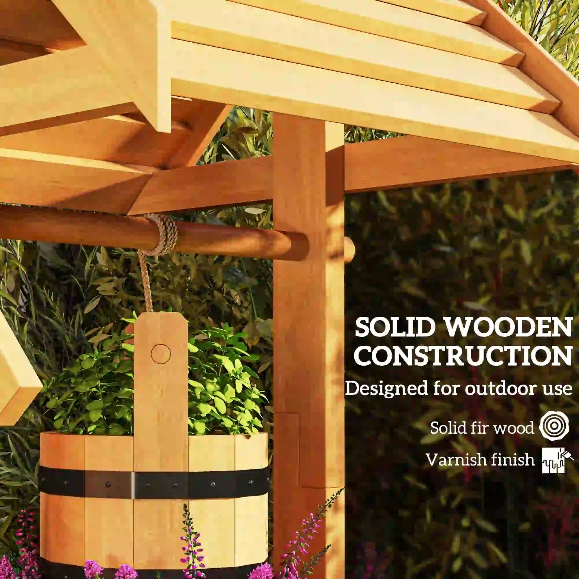 Wood Wishing Well Planter, Hanging Bucket, Drainage Hole, Orange Garden Decor at Gallery Canada