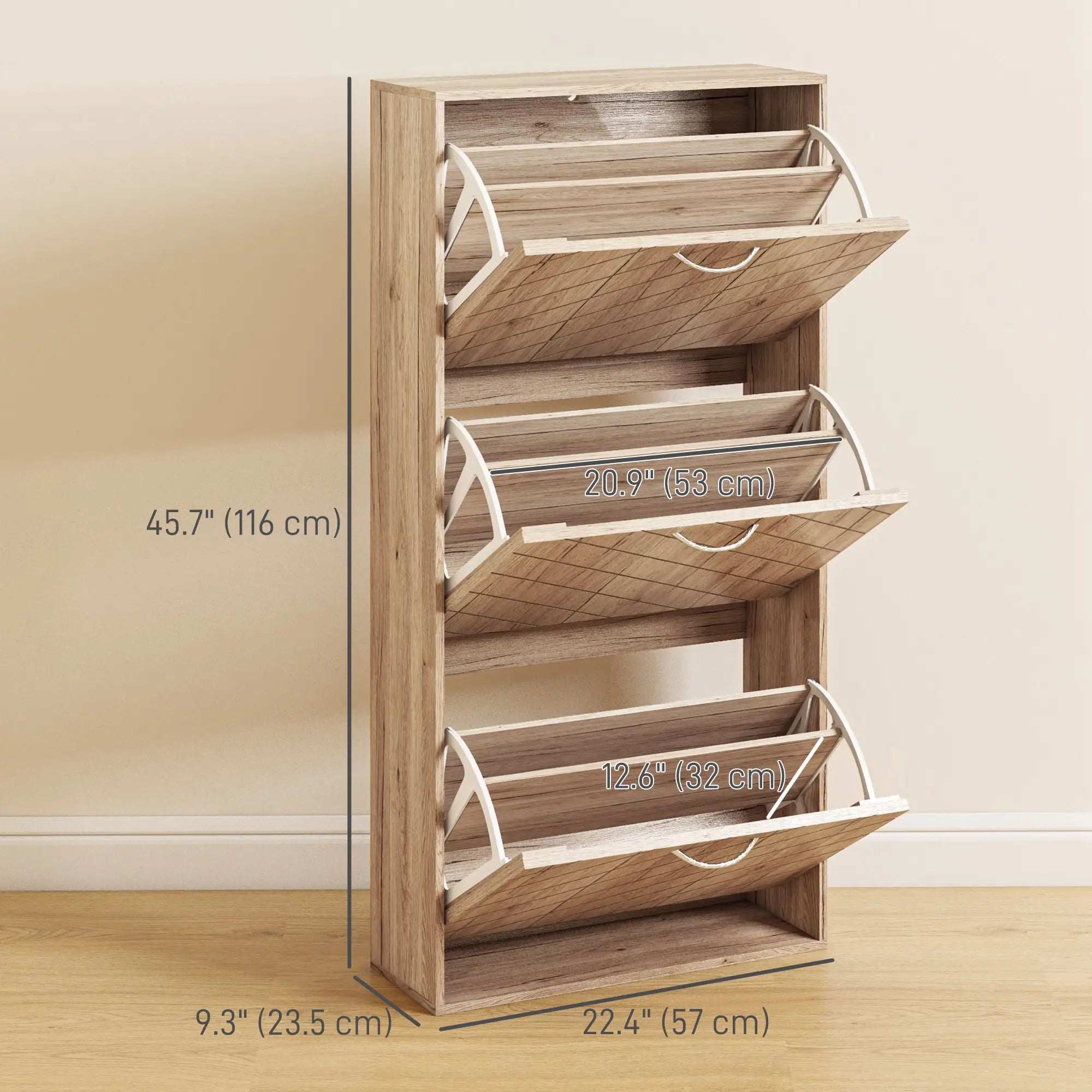 Shoe Storage Cabinet, 3 Flip Drawers, Narrow, 12 Pair Organizer, Nature Wood Shoe Storage Cabinets & Racks at Gallery Canada