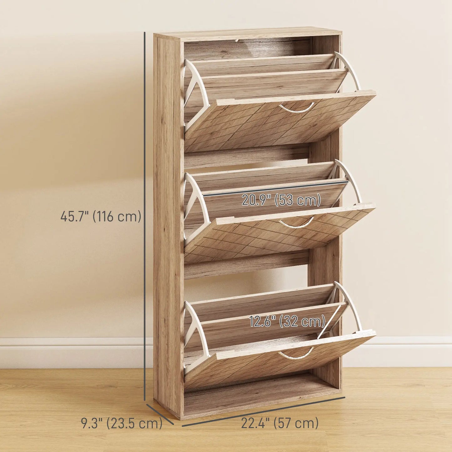 Shoe Storage Cabinet, 3 Flip Drawers, Narrow, 12 Pair Organizer, Nature Wood Shoe Storage Cabinets & Racks at Gallery Canada