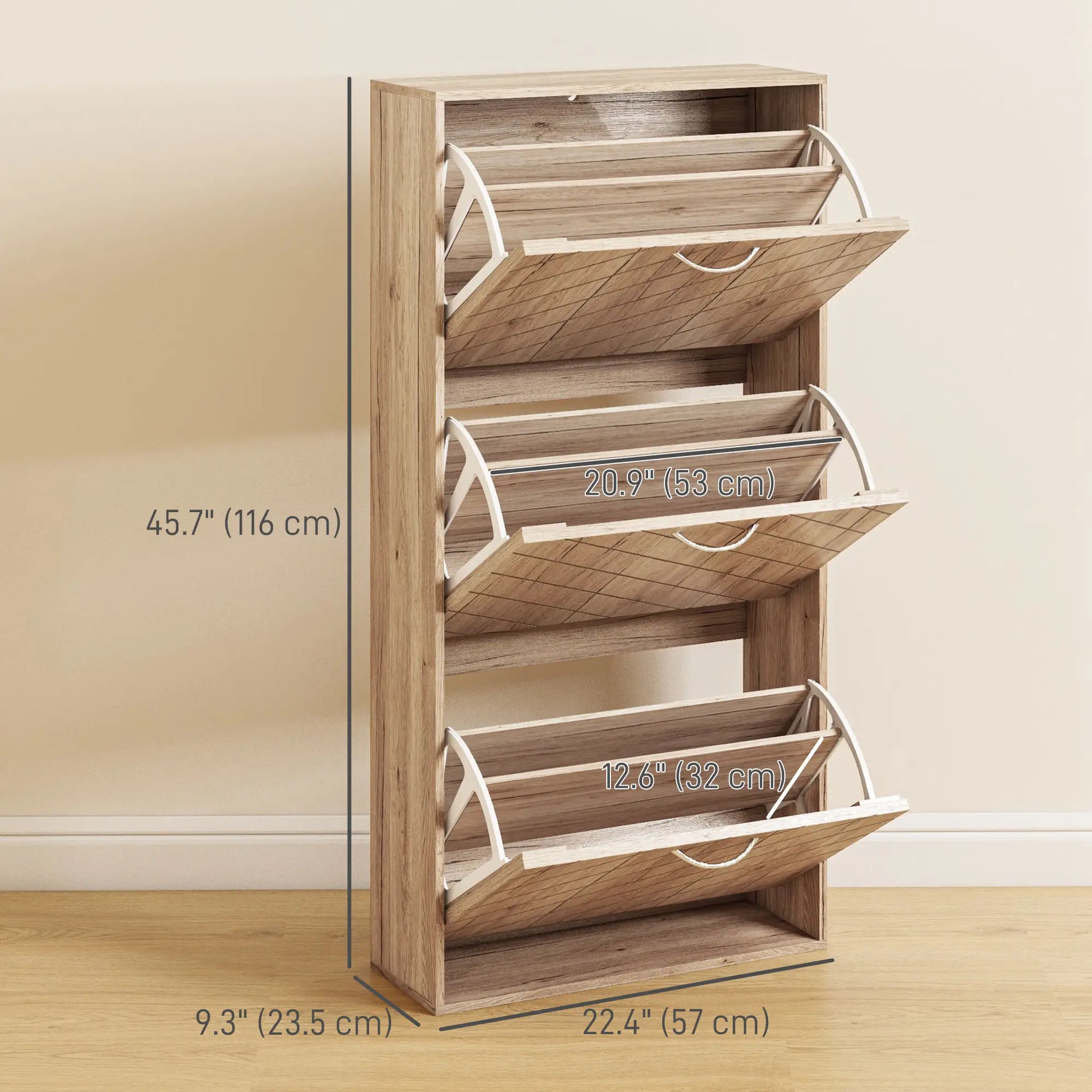 Shoe Storage Cabinet, 3 Flip Drawers, Narrow, 12 Pair Organizer, Nature Wood Shoe Storage Cabinets & Racks at Gallery Canada