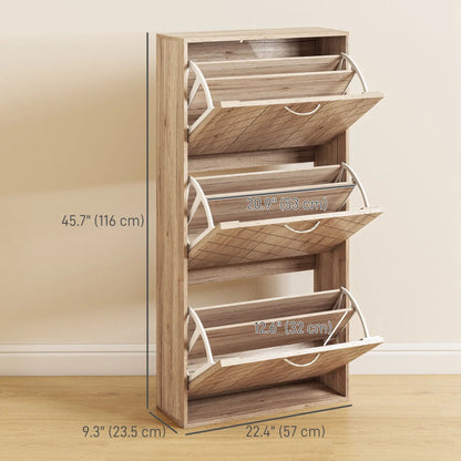 Shoe Storage Cabinet, 3 Flip Drawers, Narrow, 12 Pair Organizer, Nature Wood Shoe Storage Cabinets & Racks at Gallery Canada