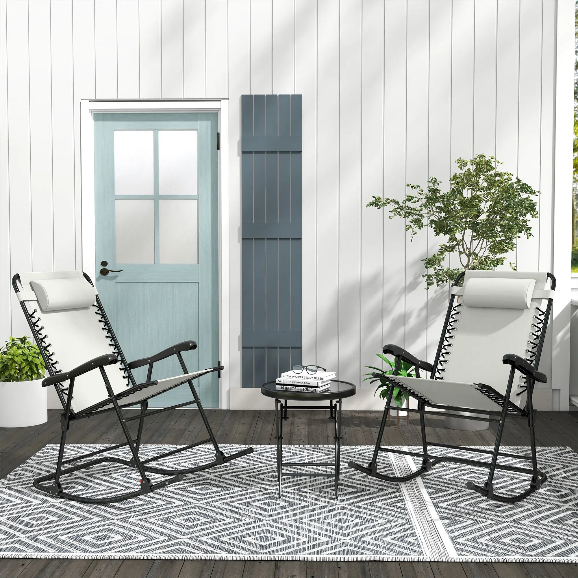2pc Foldable Rocking Chair Set, Breathable Mesh Seat, Cream Outdoor Rocking Chairs at Gallery Canada