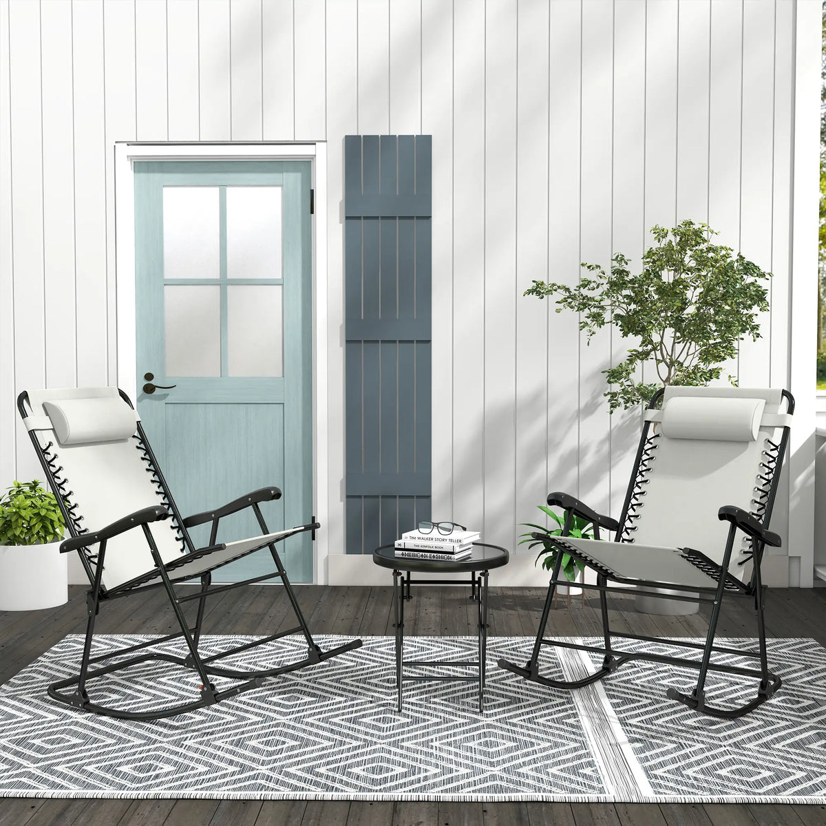 2pc Foldable Rocking Chair Set, Breathable Mesh Seat, Cream Outdoor Rocking Chairs at Gallery Canada