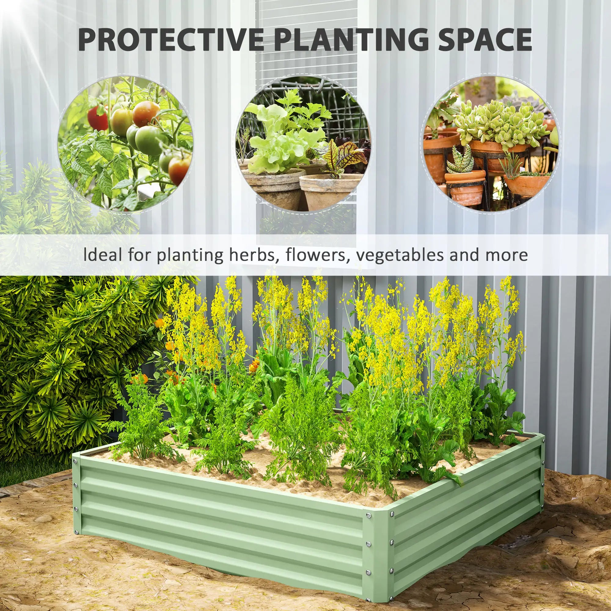 4' X 4' X 1' Raised Garden Bed, Galvanized Steel Planter, Light Green, Light Green Galvanized Planter Boxes at Gallery Canada