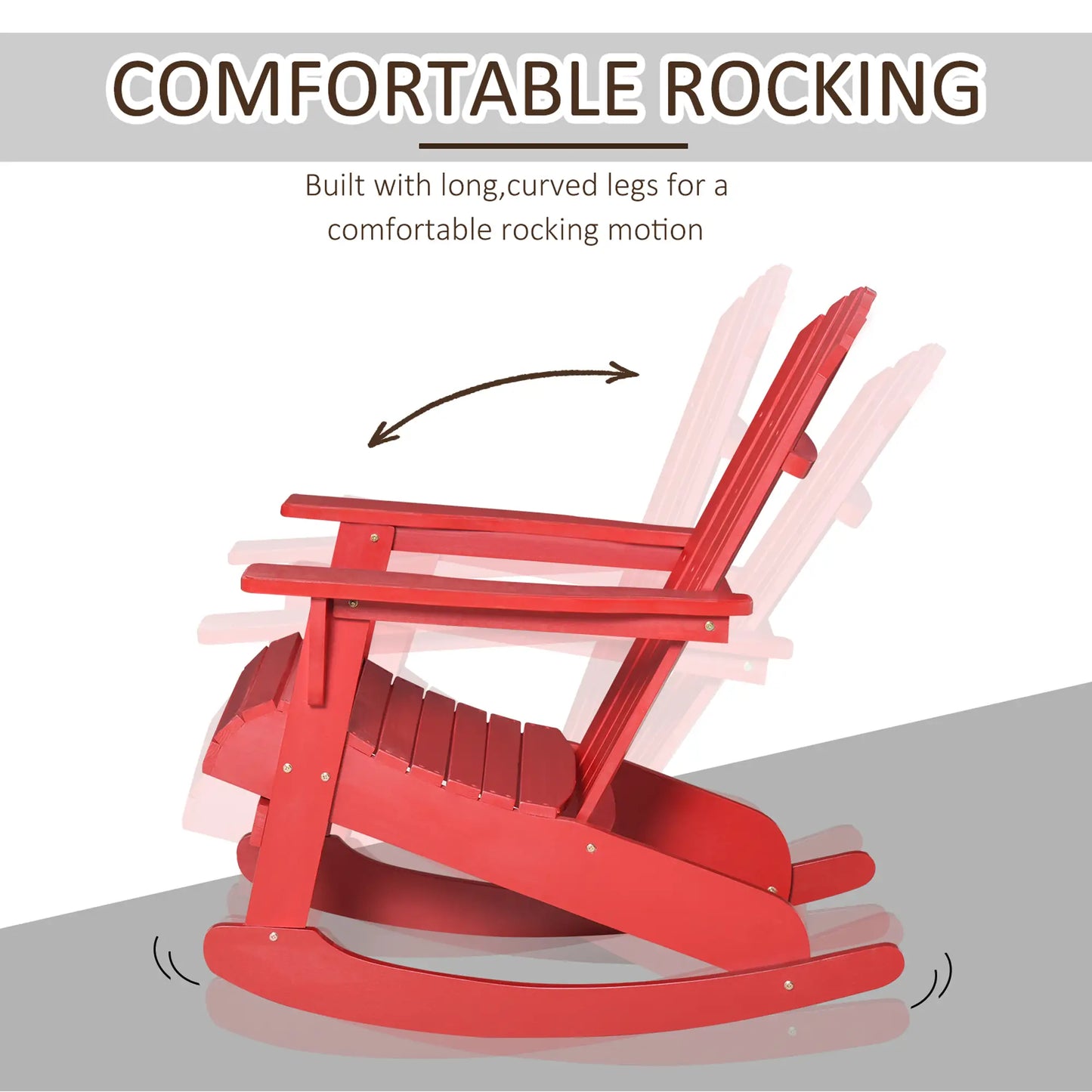 Wooden Adirondack Rocking Chair, Slatted Design, Fanned Back, Rustic, Red Outdoor Rocking Chairs at Gallery Canada
