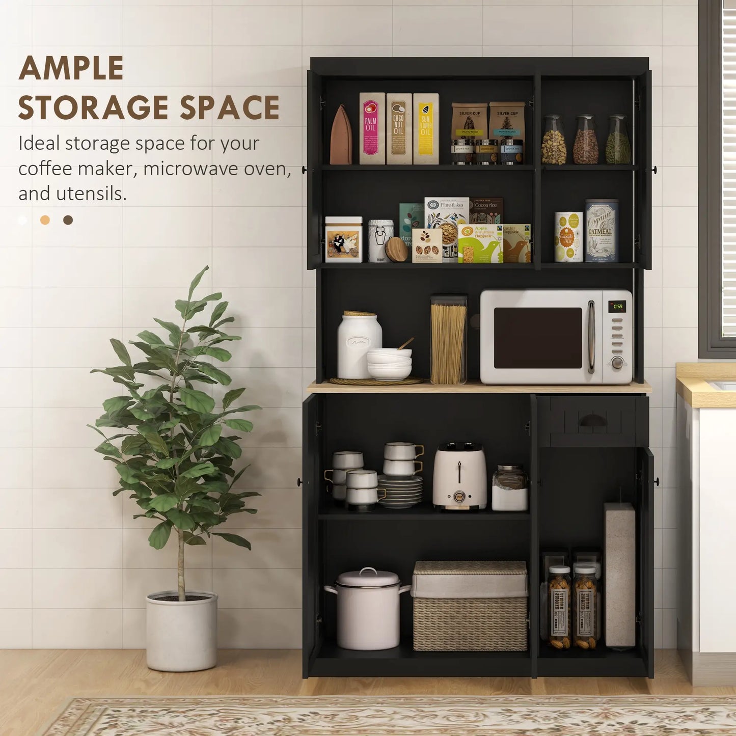 71 Inch Kitchen Pantry Buffet Hutch Cabinet Microwave Stand, Black Kitchen Pantry Cabinets at Gallery Canada