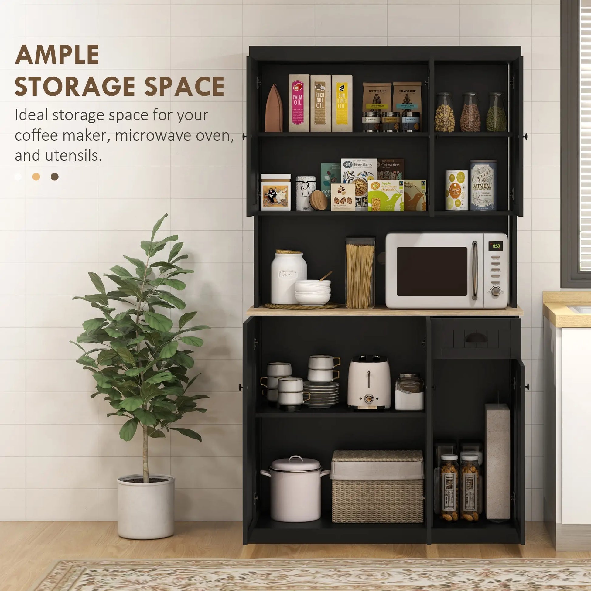 71 Inch Kitchen Pantry Buffet Hutch Cabinet Microwave Stand, Black Kitchen Pantry Cabinets at Gallery Canada