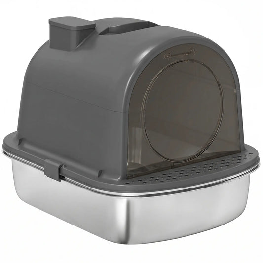Enclosed Stainless Steel Litter Box with Scoop, Handle, Stainless Steel Cat Litter Box Enclosures Dark Grey, Silver at Gallery Canada