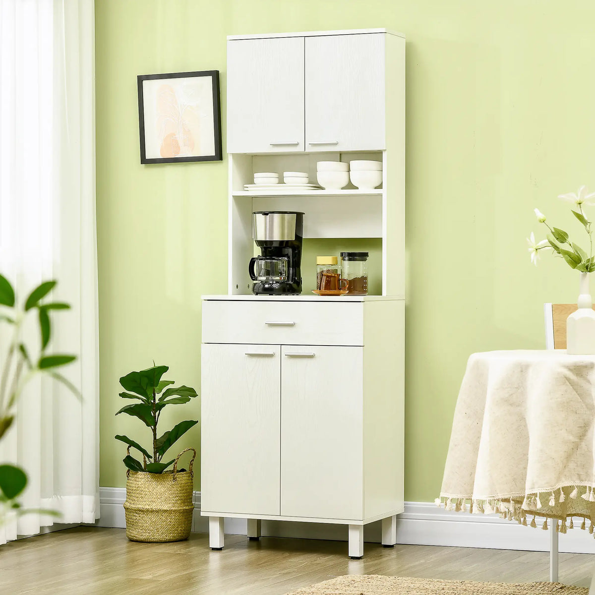 71"H Freestanding Kitchen Pantry, Buffet Cabinet with Hutch, White Kitchen Pantry Cabinets at Gallery Canada
