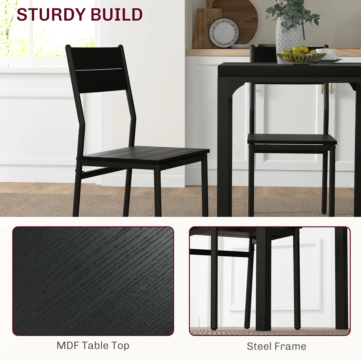 Dining Table Set for 2, 3 Piece Kitchen Table and Chairs, Black Dining Table Sets at Gallery Canada