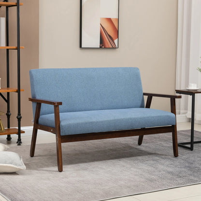 Compact Loveseat Sofa, Linen Fabric, Double Seat, Rubber Wood Legs, Blue 2-Seater Sofas at Gallery Canada