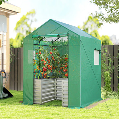 Greenhouse With Raised Garden Bed, Galvanized Metal Planter Box, 56" x 56" x 75", Green Portable Greenhouses at Gallery Canada
