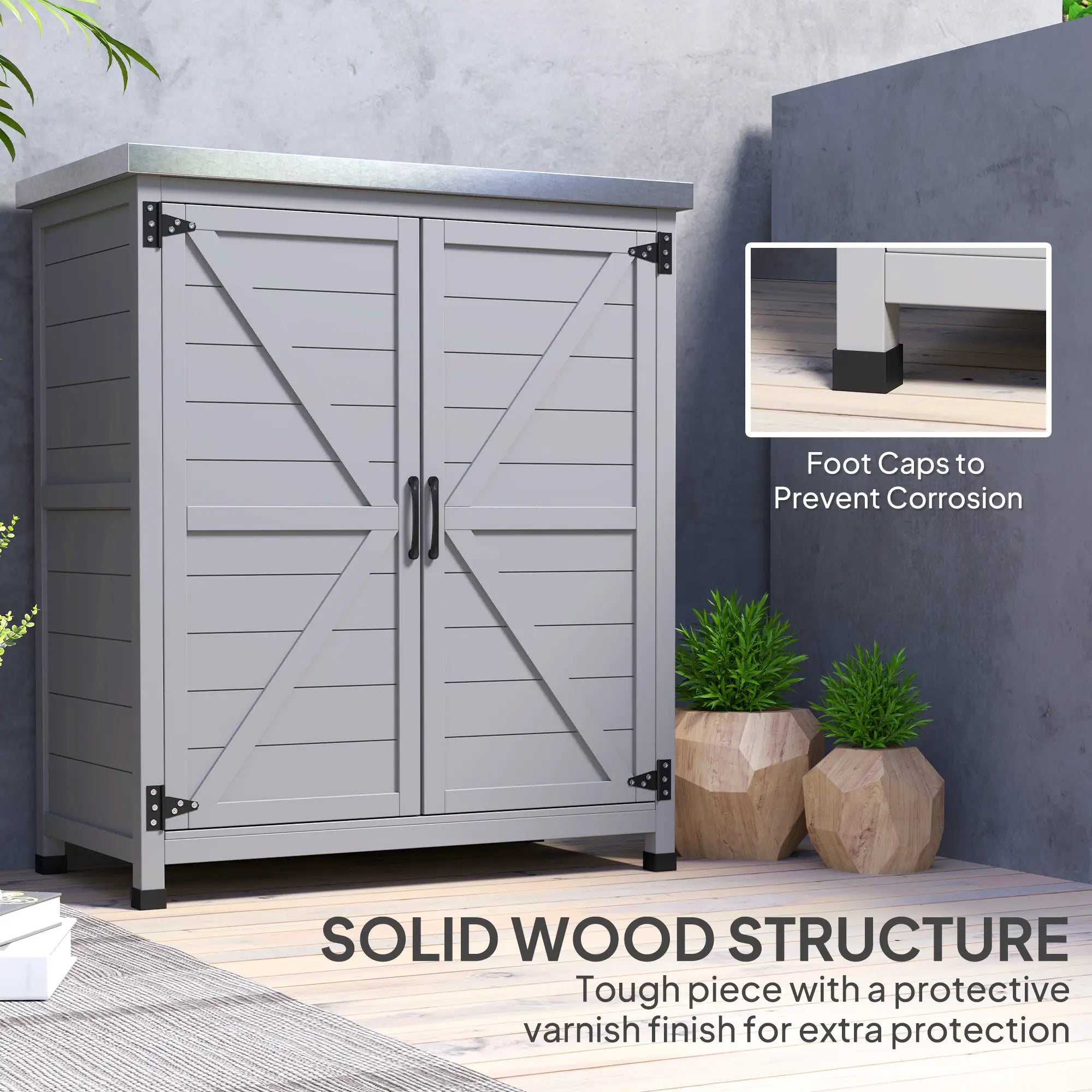 Outdoor Garden Storage Cabinet, Potting Bench with Metal Tabletop, Shelf, Grey Sheds at Gallery Canada