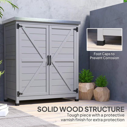 Outdoor Garden Storage Cabinet, Potting Bench with Metal Tabletop, Shelf, Grey Sheds at Gallery Canada