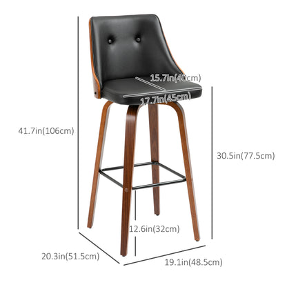 PU Leather Swivel Bar Stools, Set of 2, Solid Wood Legs, Black Bar Stools at Gallery Canada