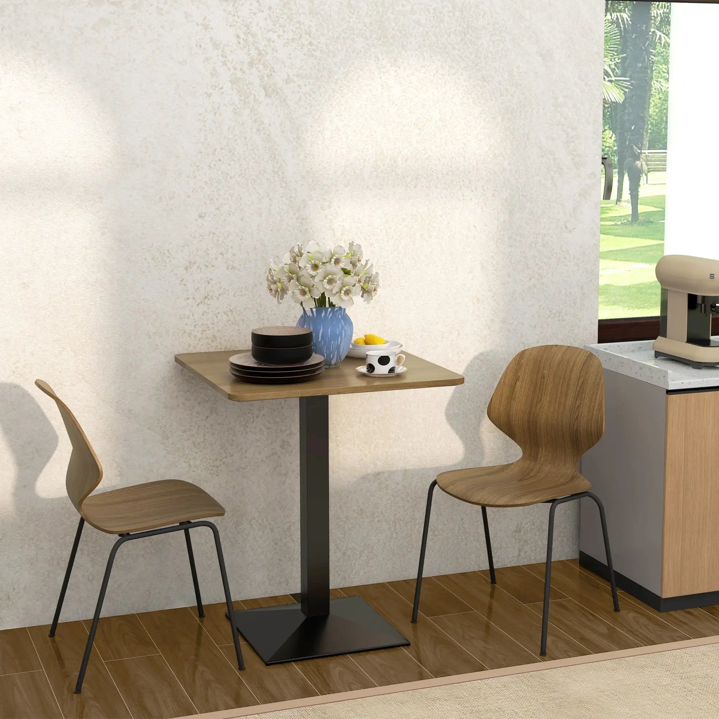 28" Square Dining Table, Modern Steel Base, Dark Brown Bar Tables & Dining Tables at Gallery Canada