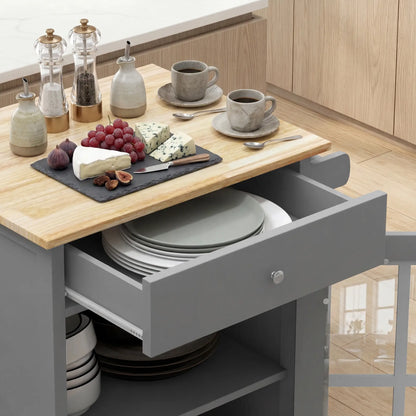 Rolling Kitchen Cart with Drawer and Glass Door Cabinet, Kitchen Island on Wheels with Towel Rack, Dark Grey Kitchen Islands & Kitchen Carts at Gallery Canada
