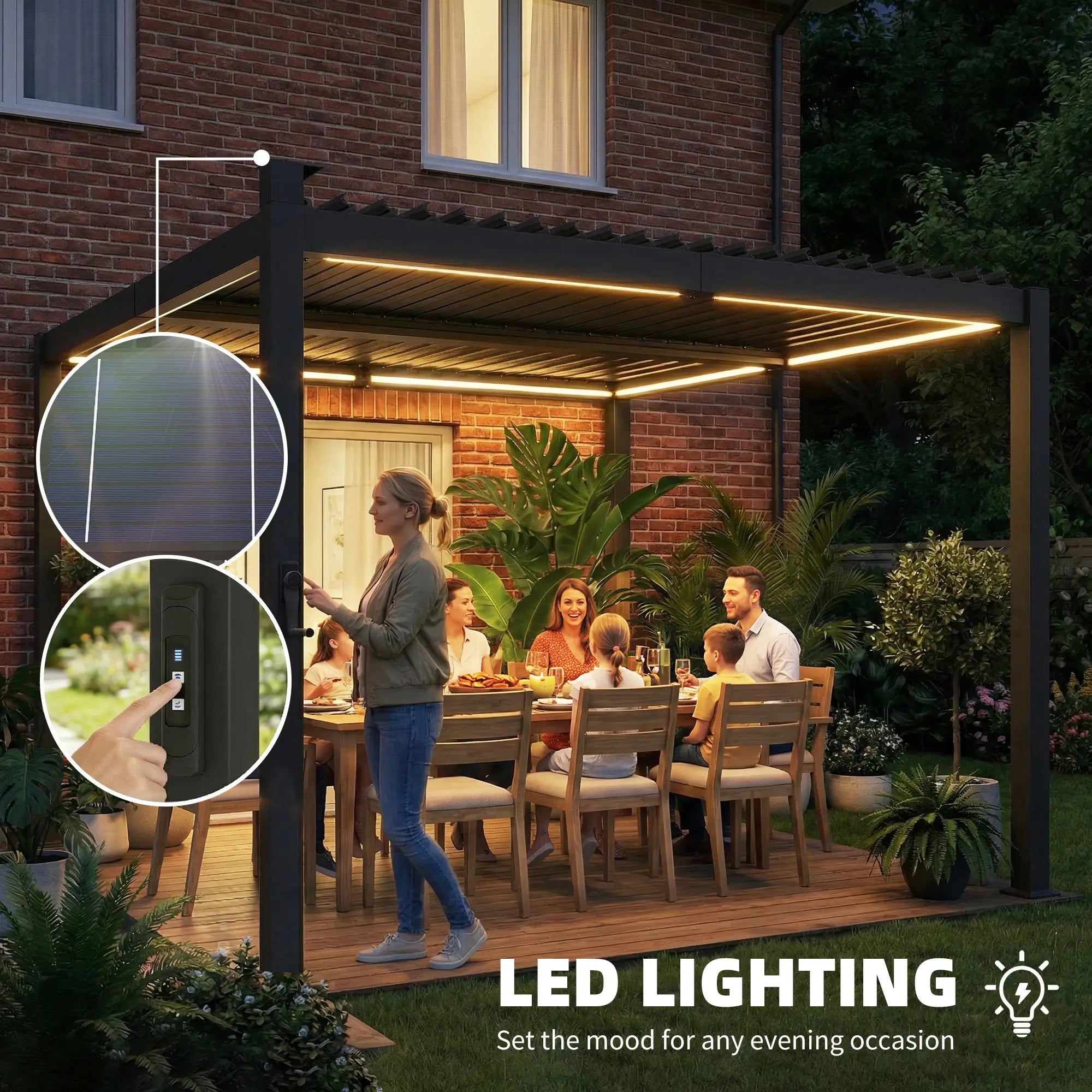 10 x 10 ft Louvered Pergola with Solar LED lights, Metal Roof, Outdoor Pergola Gazebo with Drainage Gutters, Black Pergolas at Gallery Canada