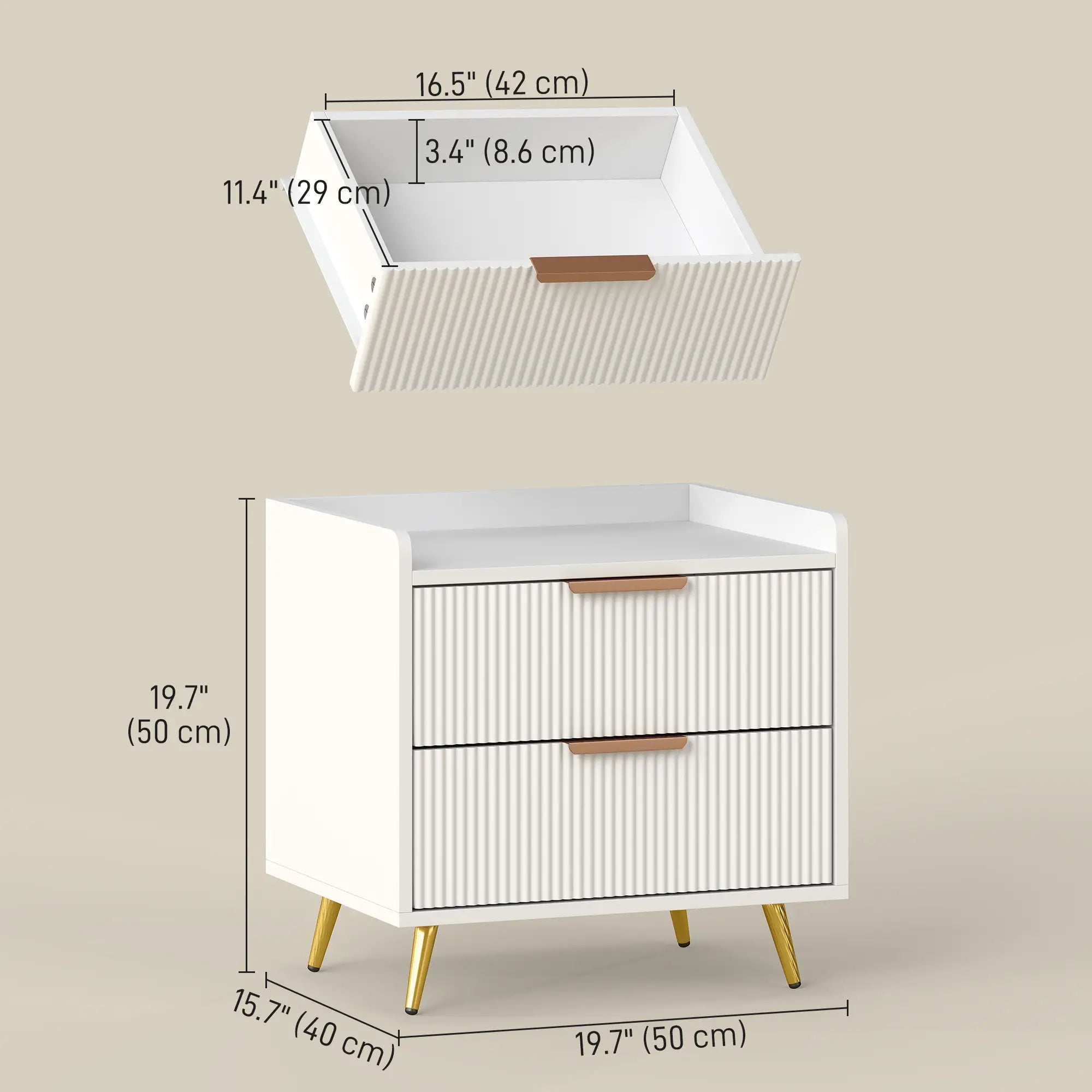 Bedside Table, Nightstand with 2 Drawers, Metal Legs, White Bedside Tables at Gallery Canada