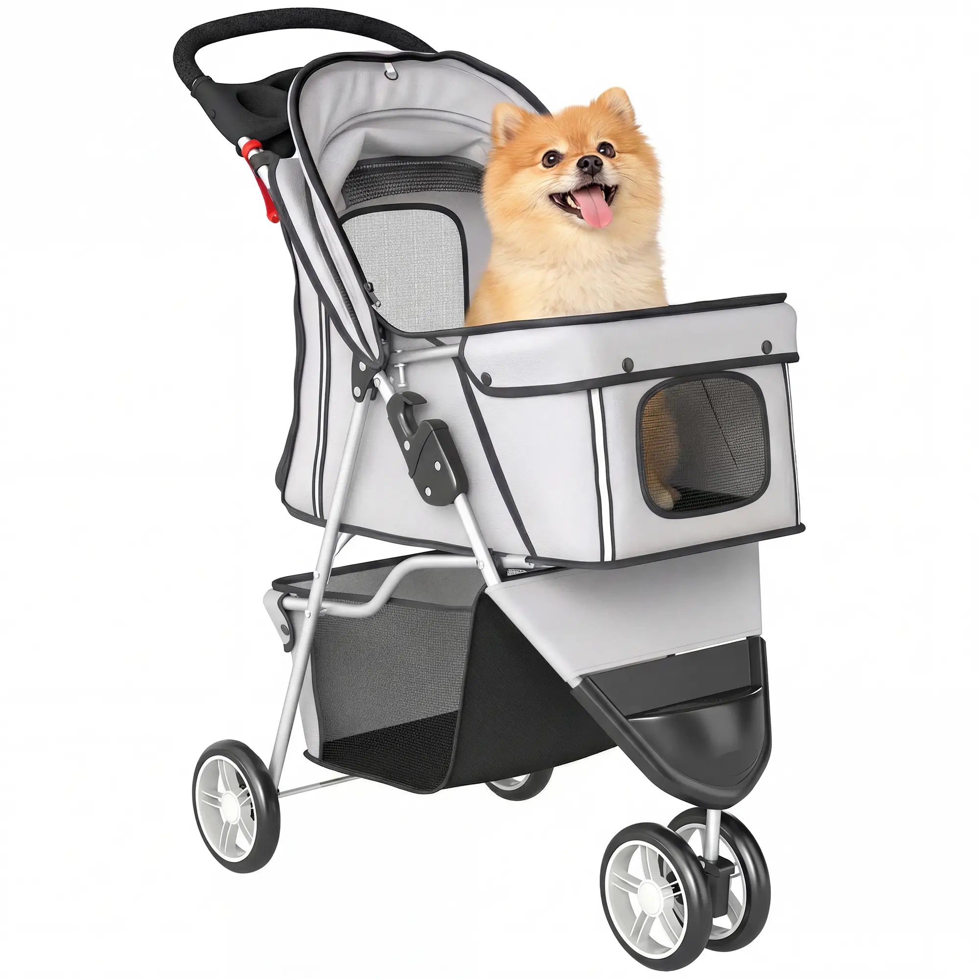Foldable Dog Stroller, 3 Wheels, Storage Basket, Adjustable Canopy, Grey Dog Bike Trailers & Strollers at Gallery Canada