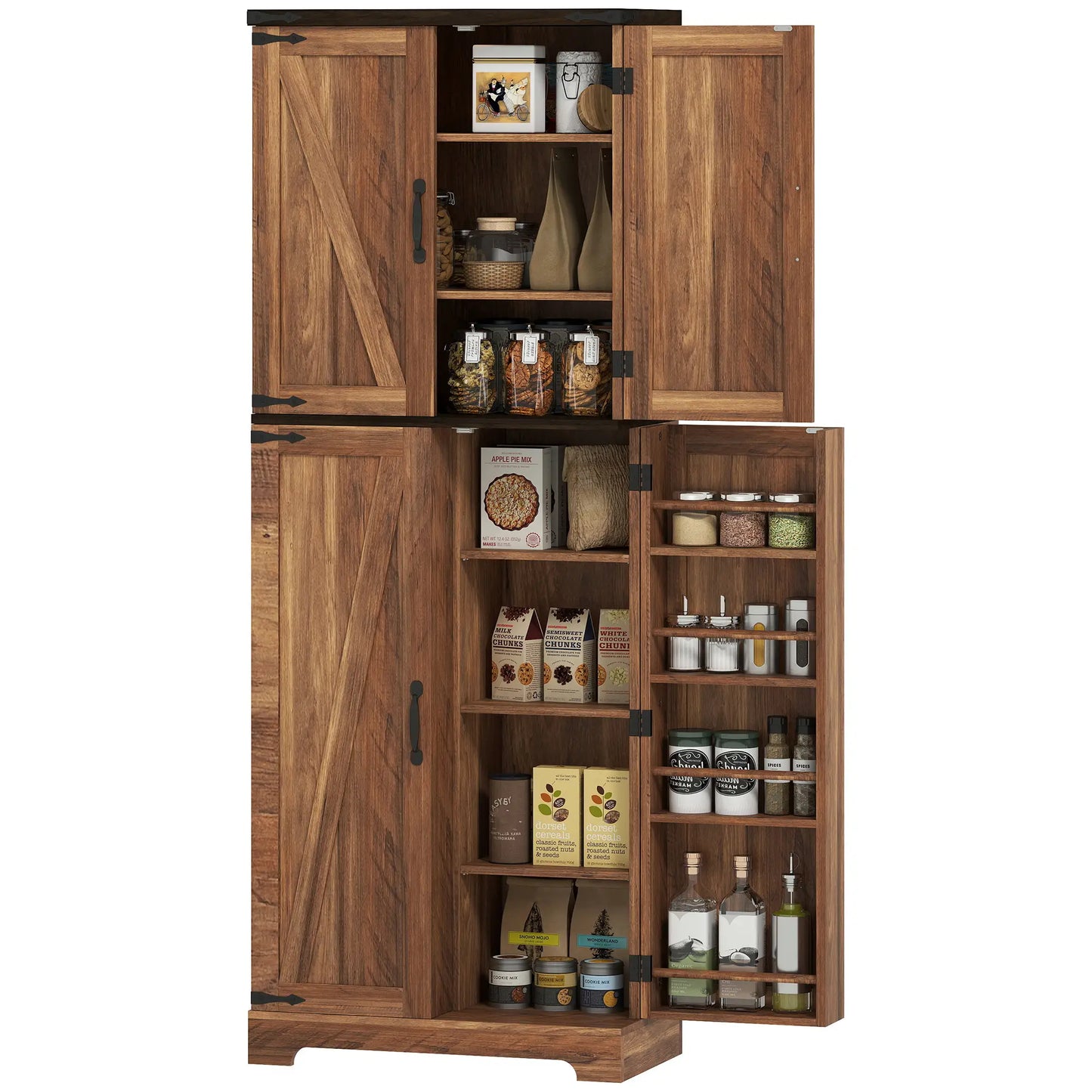 64 Inch Tall Kitchen Pantry Cabinet, Wood Grain, Brown Kitchen Pantry Cabinets Brown with Wood Grain Effect at Gallery Canada