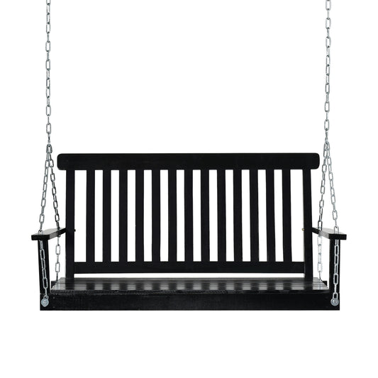 2-Seater Patio Swing Chair, Fir Wooden Porch Swing, Outdoor Garden, Black Hanging Porch Swings Black at Gallery Canada
