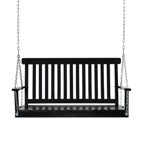 2-Seater Patio Swing Chair, Fir Wooden Porch Swing, Outdoor Garden, Black