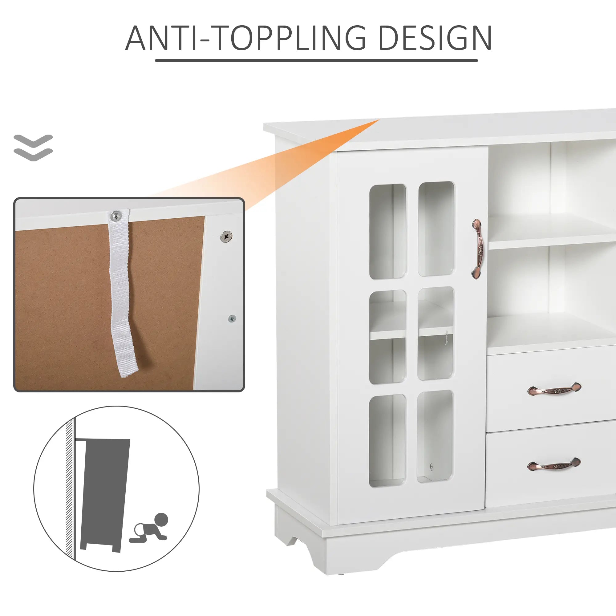 Modern Kitchen Sideboard, 2 Drawers, Coffee Bar Cabinet, Glass Doors, White Bar Cabinets at Gallery Canada