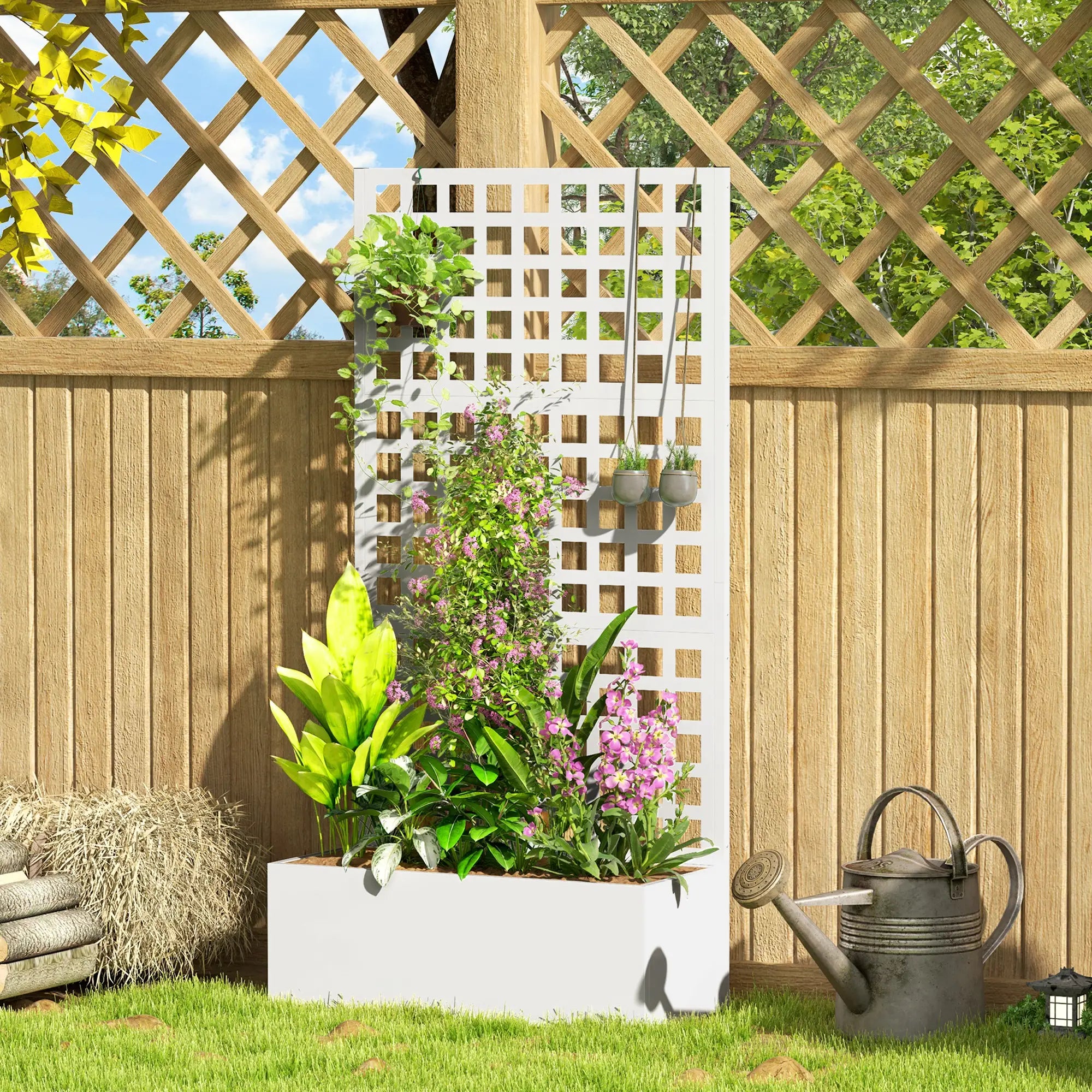 Galvanized Raised Garden Bed Planter Box With Trellis, 35