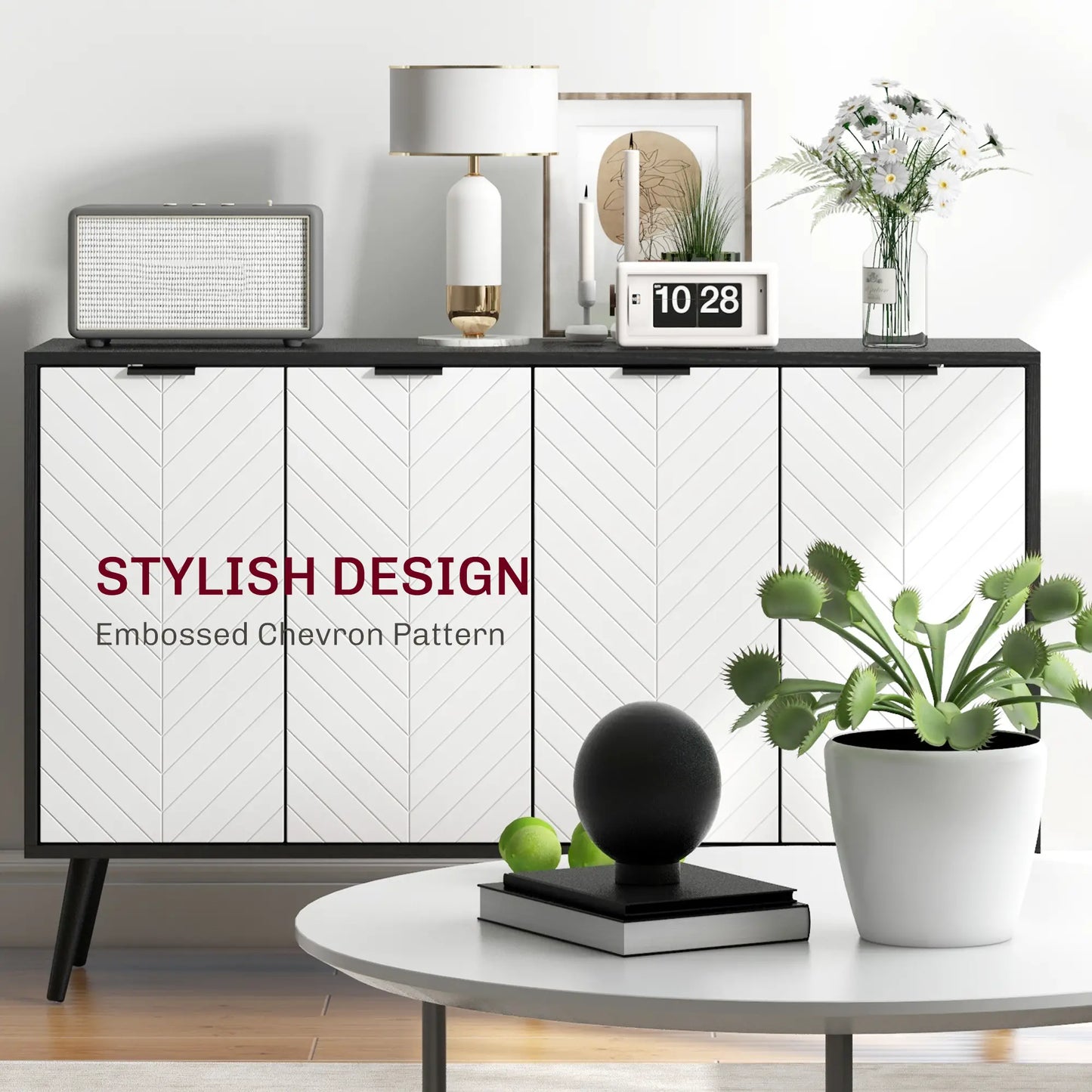 Modern Sideboard, Dining Cabinet with Adjustable Shelves, Black Bar Cabinets at Gallery Canada